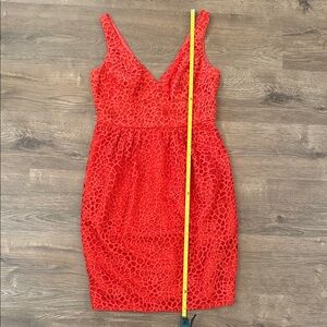 Carmen Marc Valvo Vibrant Red Lace Mini Dress